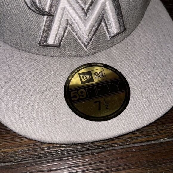 New Era 59Fifty Florida Marlins Heather Grey Fitted sz7.5 - Picture 5 of 7